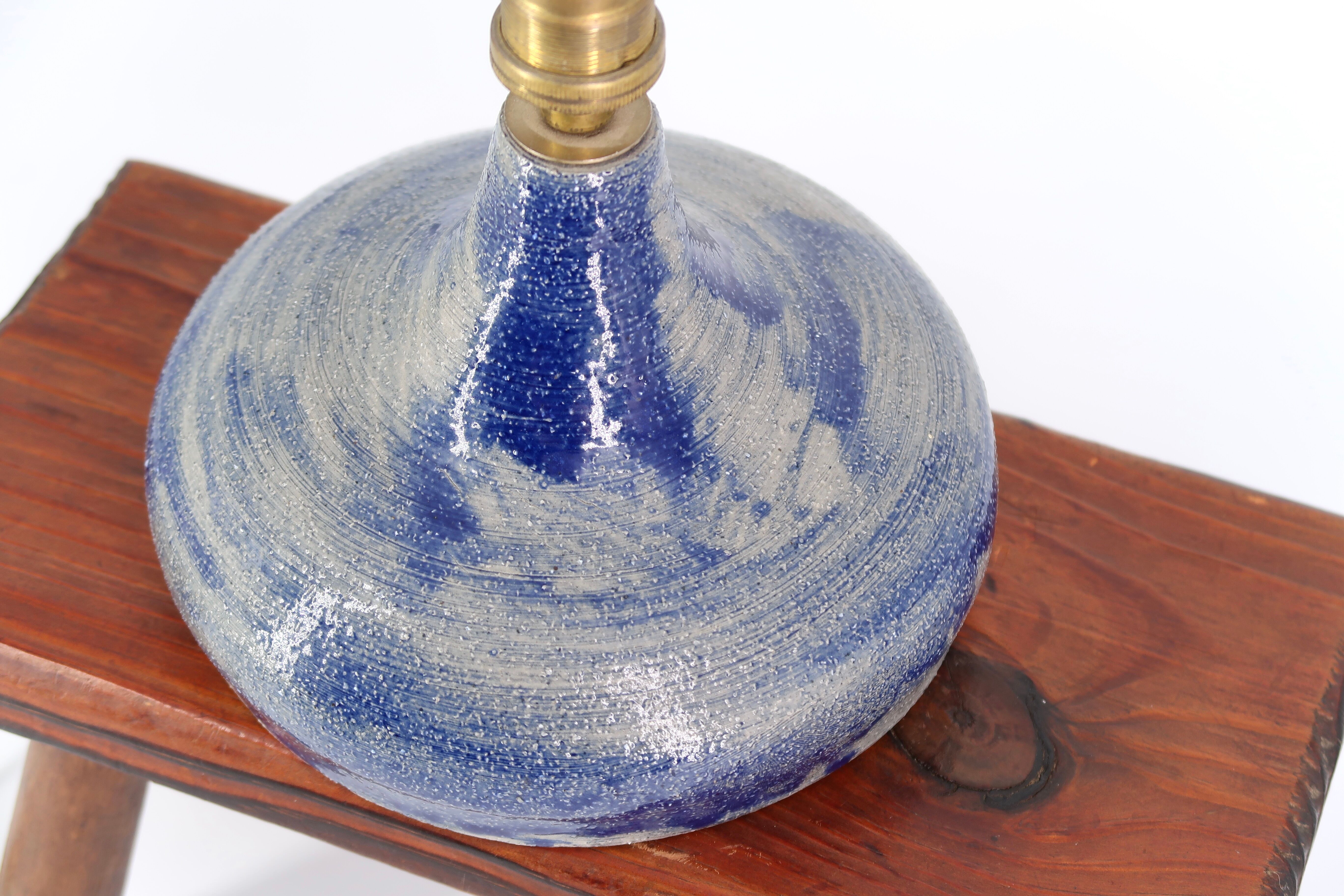 Blue sandstone lamp, raffia lampshade, 1960s