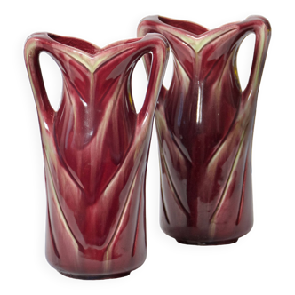 Pair of early 20th century majolica vases signed Louis Gueule