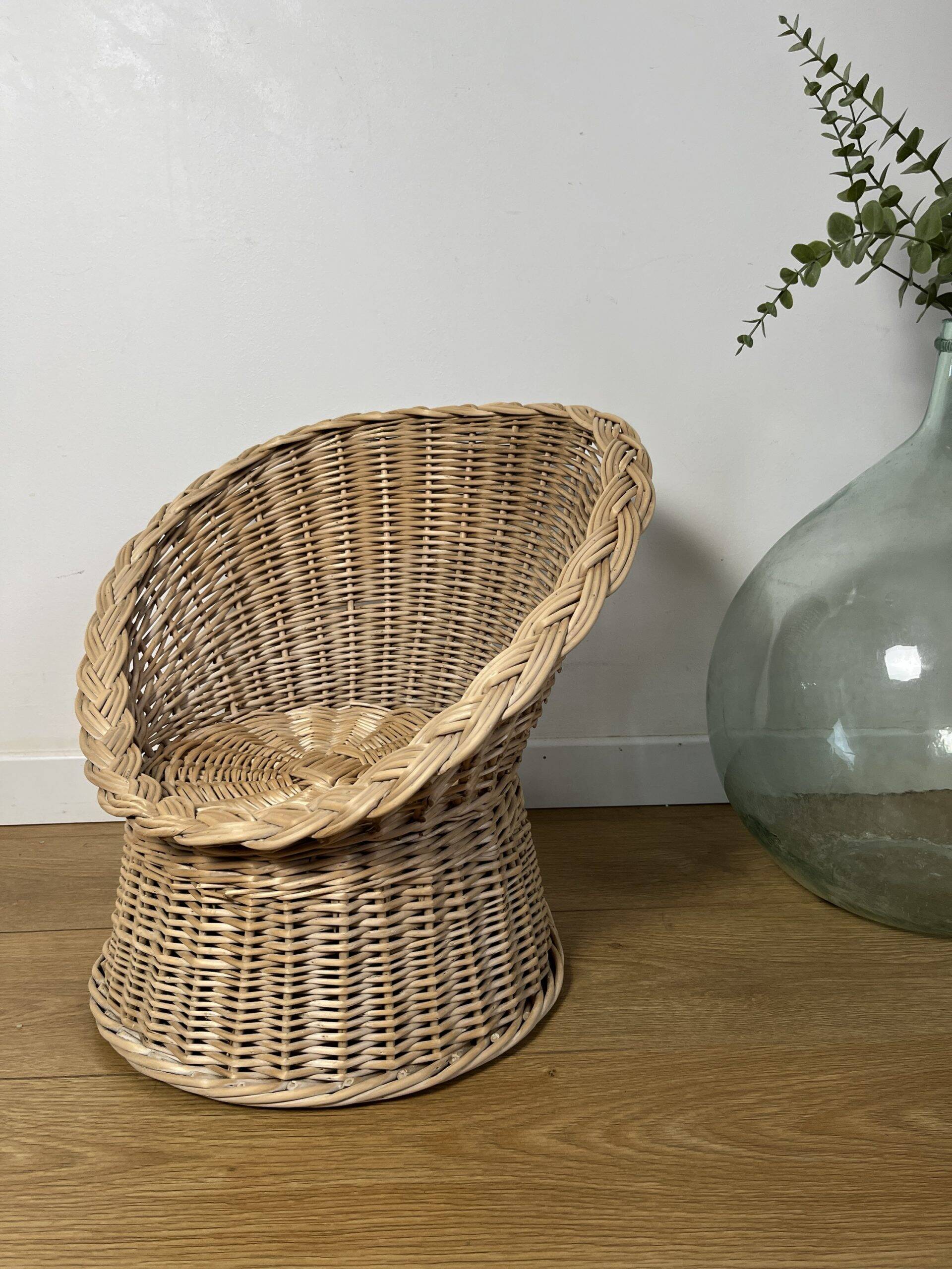 Small rattan basket armchair for children
