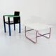 Table basse tubulaire rose et mauve, 1980