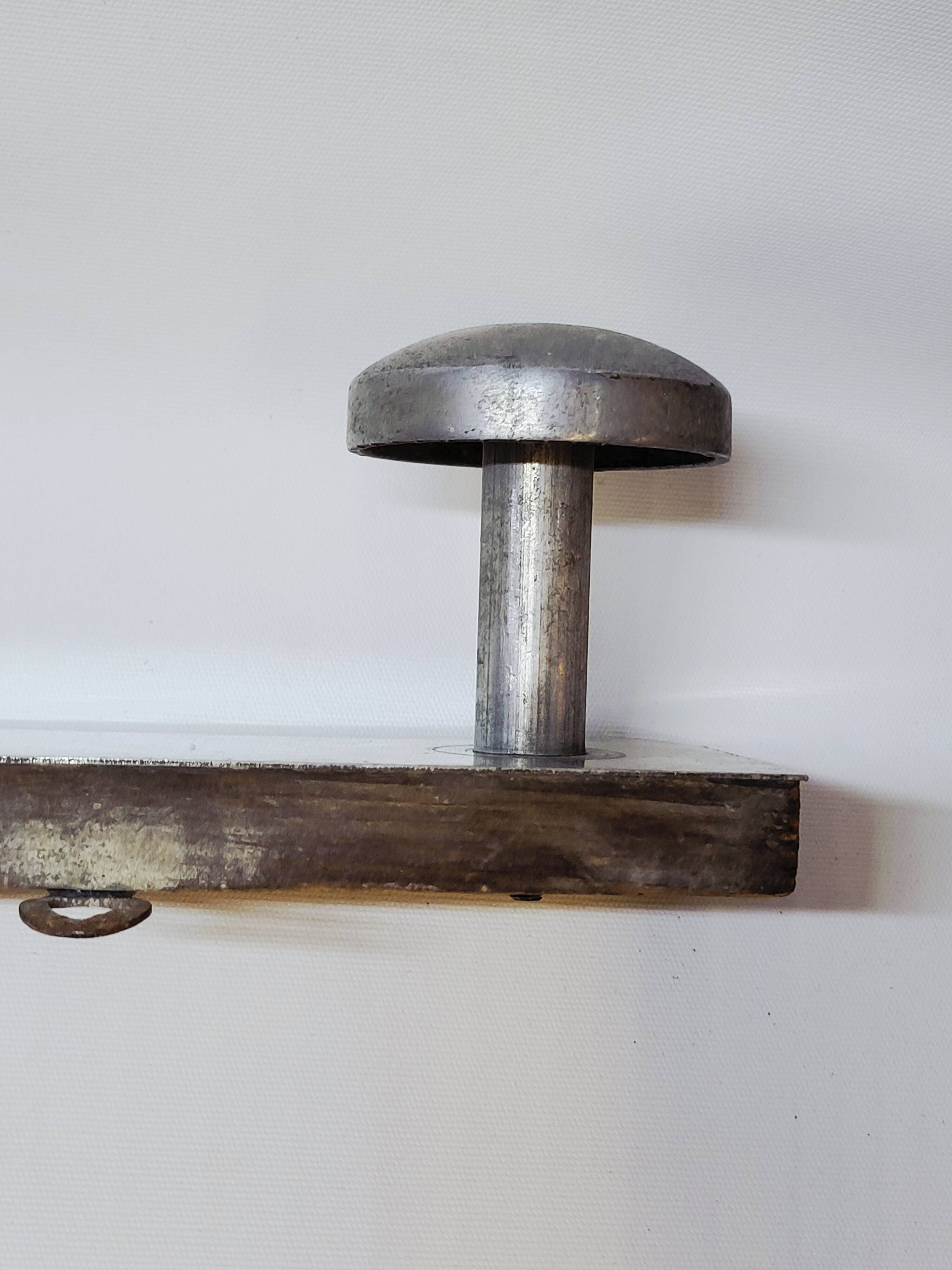 Retro vintage coat rack with 4 aluminum hooks on a wooden frame