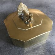Boîte coffret vintage en laiton massif forme octogone décoration d’oiseau 14,8cm