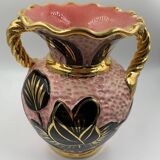 Old Vallauris ceramic earthenware vase rose gold vintage 1960 70 Tulip flowers