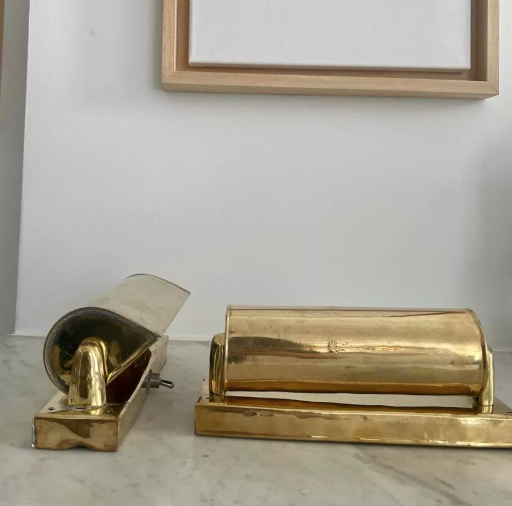 Pair of vintage swivel wall lamps, solid brass, France 1940