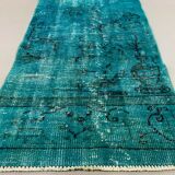 Distressed Turkish Runner 303x69 cm wool Vintage rug, Overdyed Blue