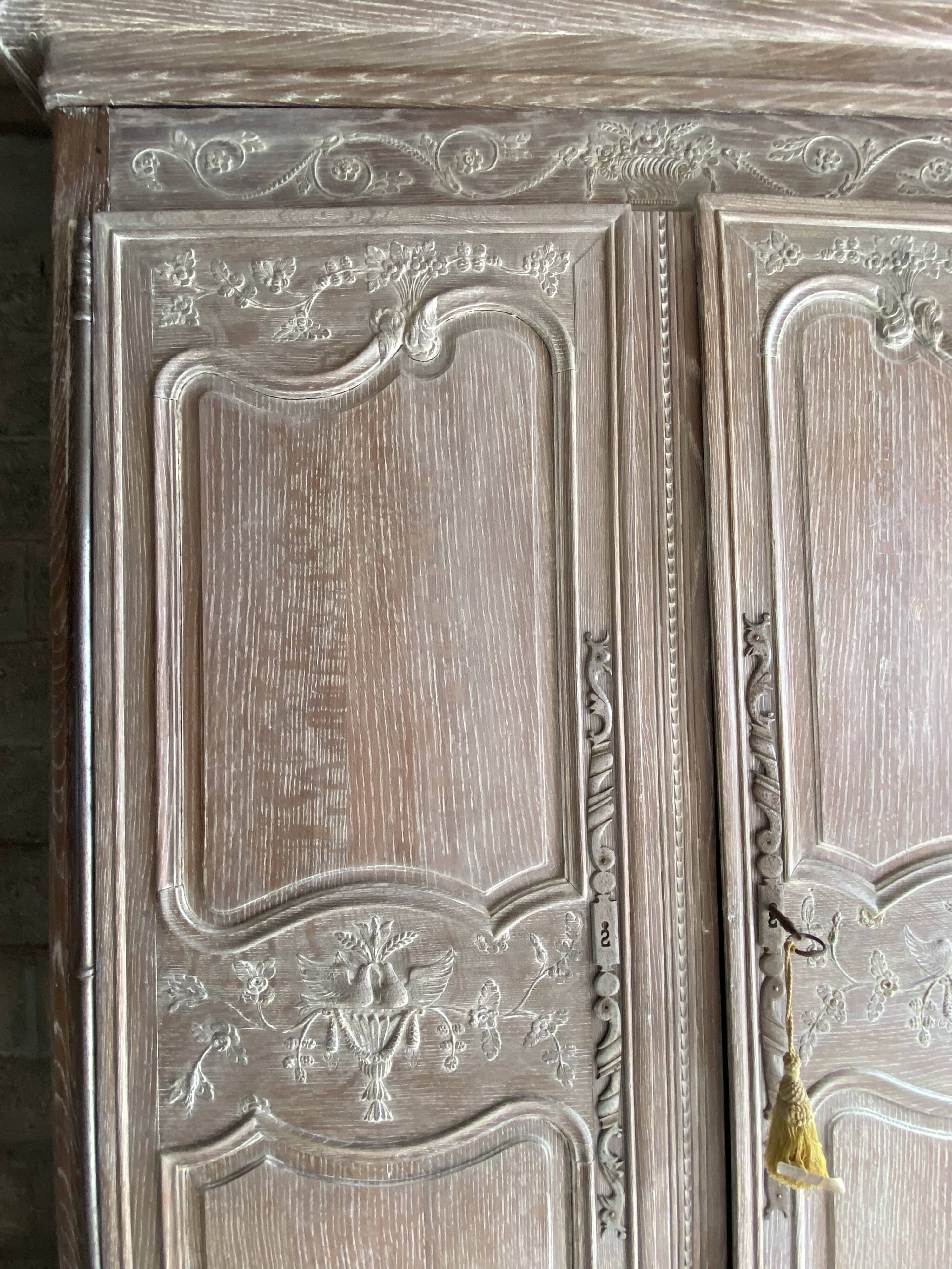 19th century limed oak wardrobe.