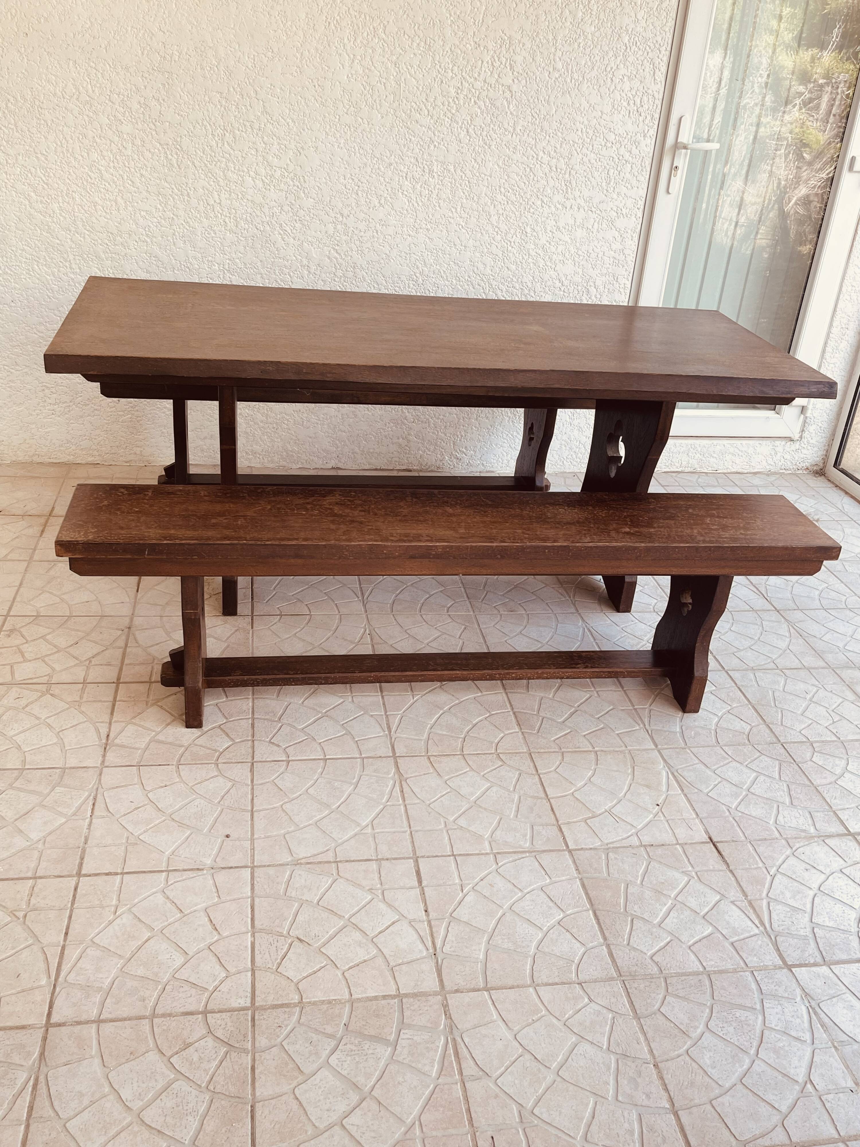 Table de Monastère Anglaise en Chêne Massif et ses 2 Bancs