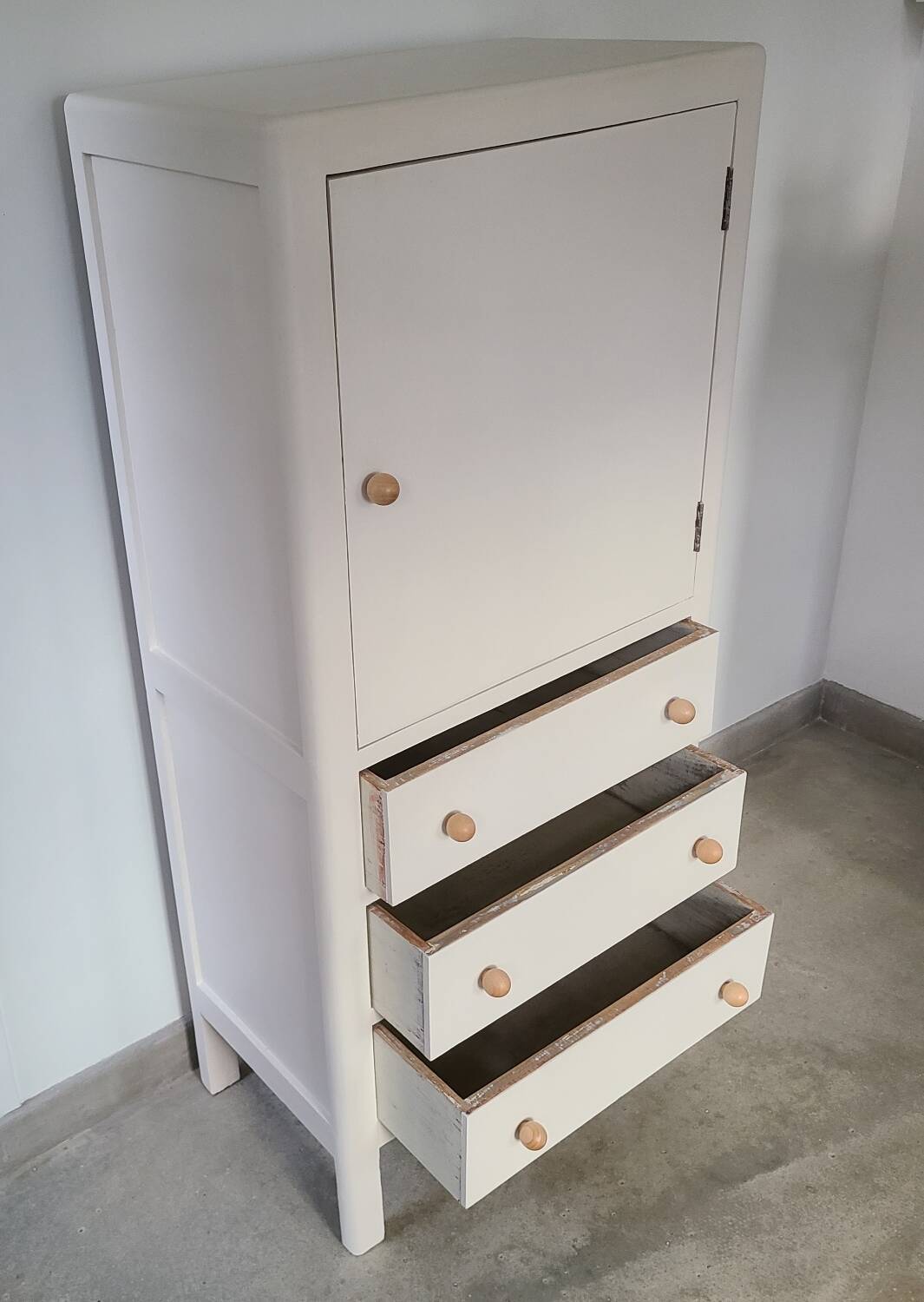 Vintage storage cabinet old Parisian furniture linen dresser white wood