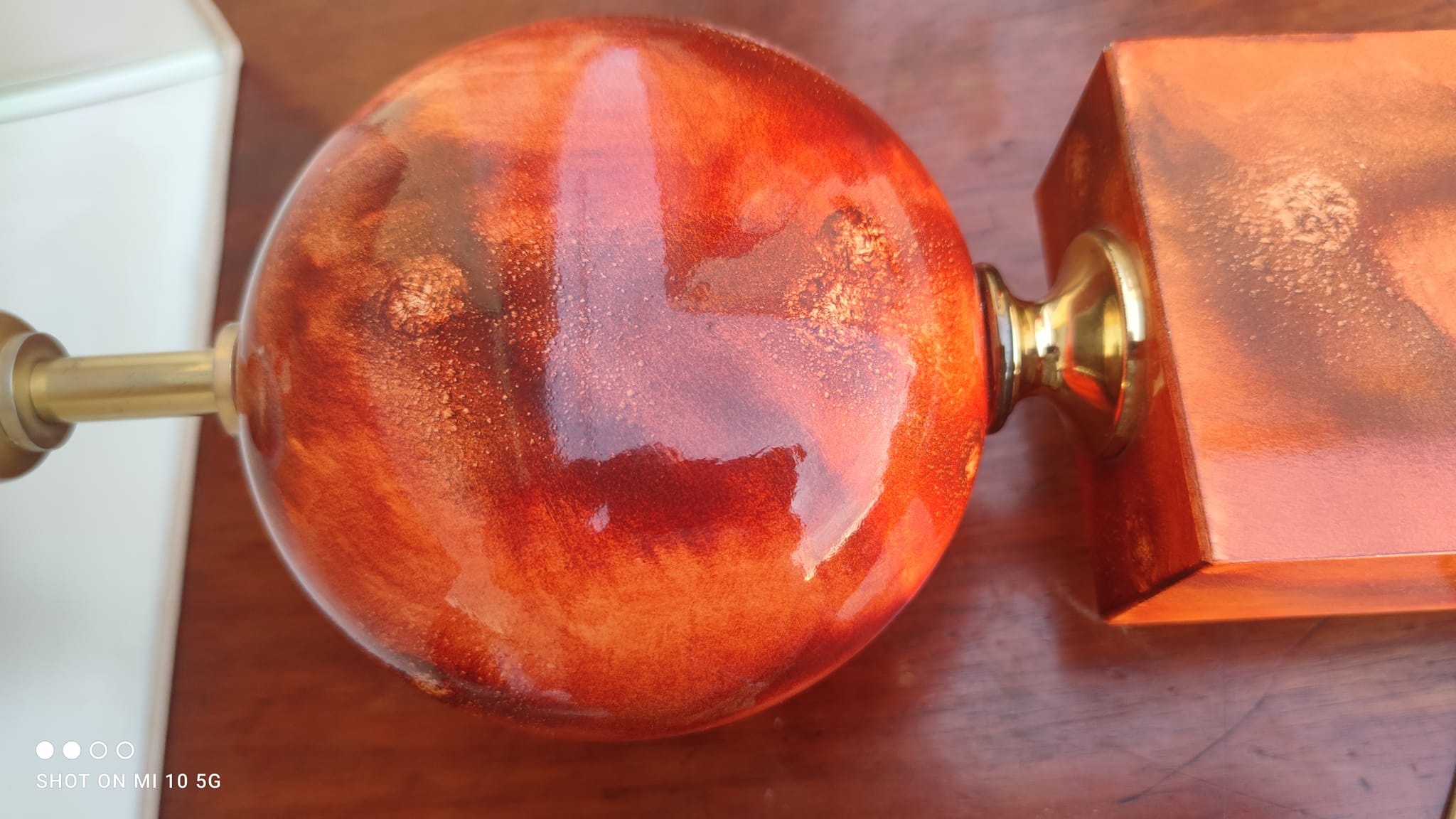 Lamp circa 1970 in iron and lacquered wood as well as bronze