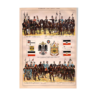 Lithographie Planche Allemagne armées 1897