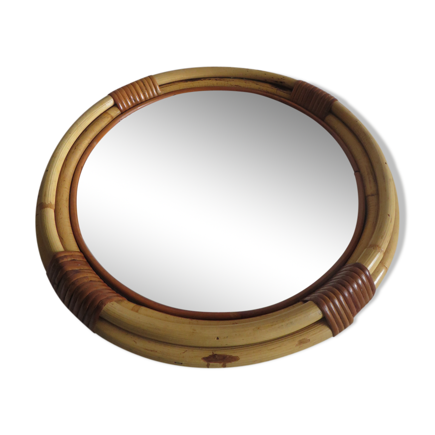 Vintage rattan round mirror 38cm