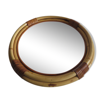 Vintage rattan round mirror 38cm