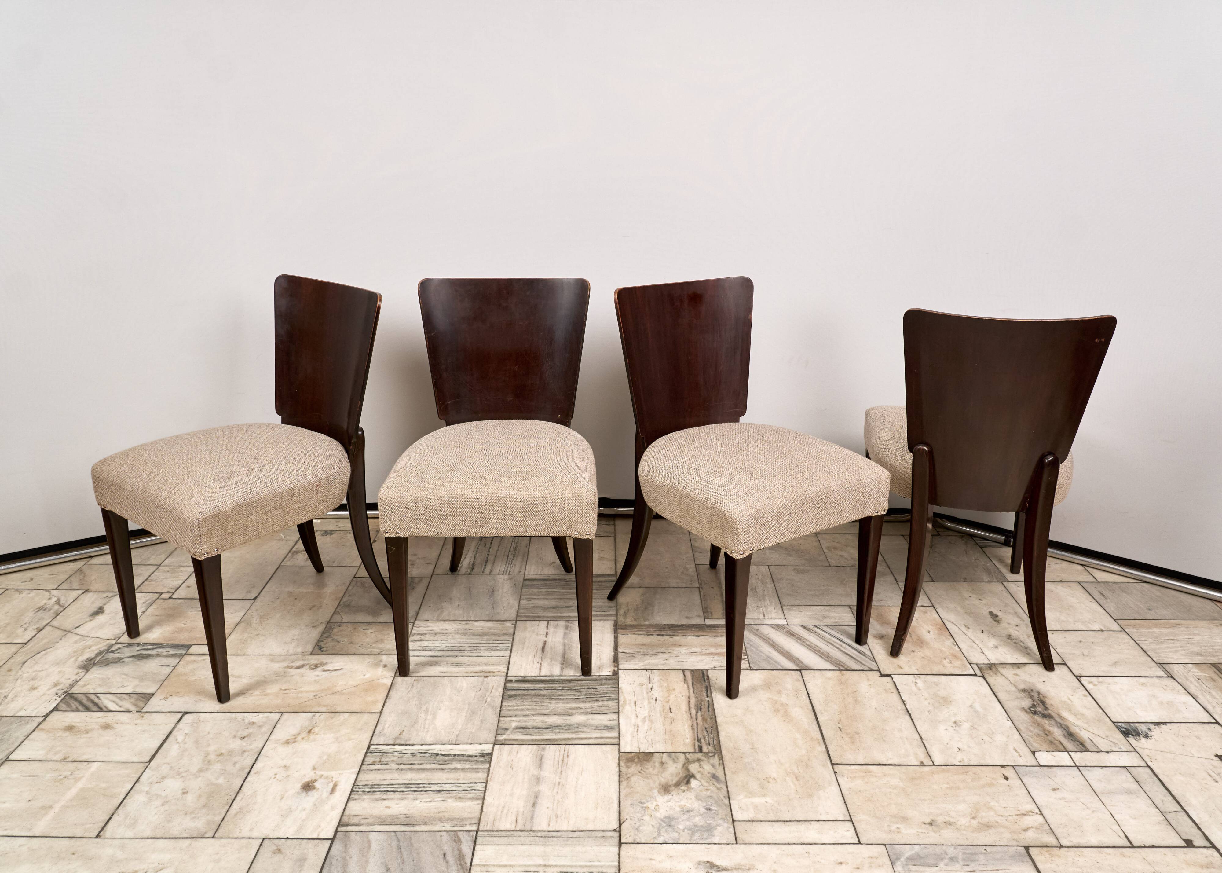 Set of 4 H-214 Dining Chairs by Jindřich Halabala, 1930s, Czechoslovakia