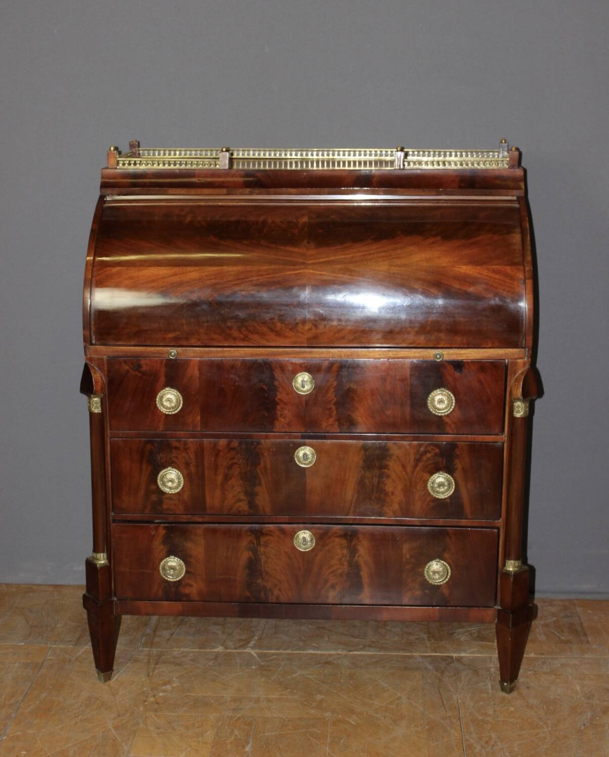 19th Century Mahogany Cylinder Secretary Desk