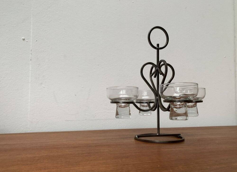 Bougeoir danois en métal et verre, années 1960
