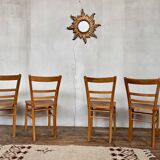 Series of 4 vintage light wood bistro chairs