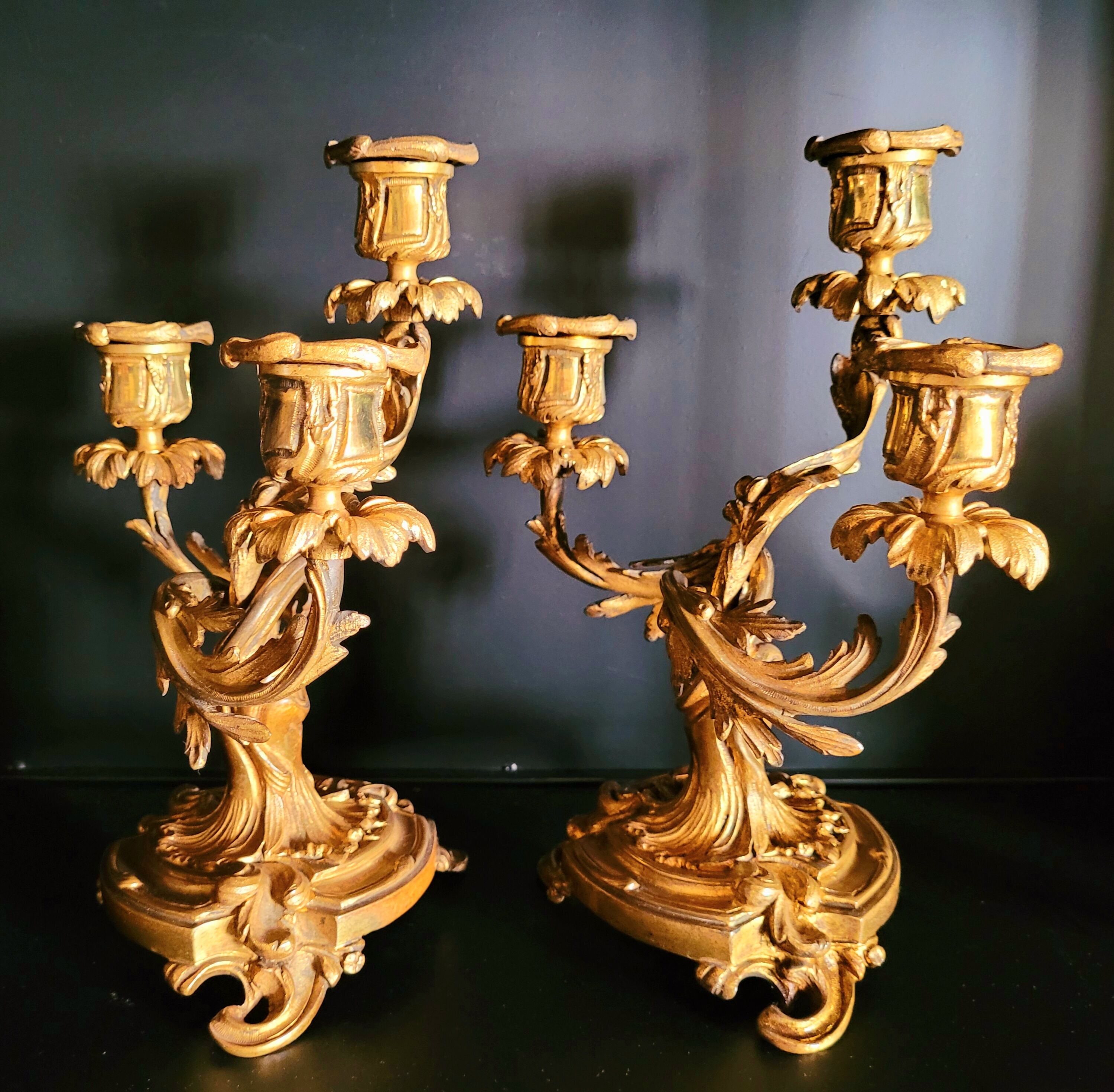 Pair of candlestick candlesticks antique torches in gilded bronze nineteenth century
