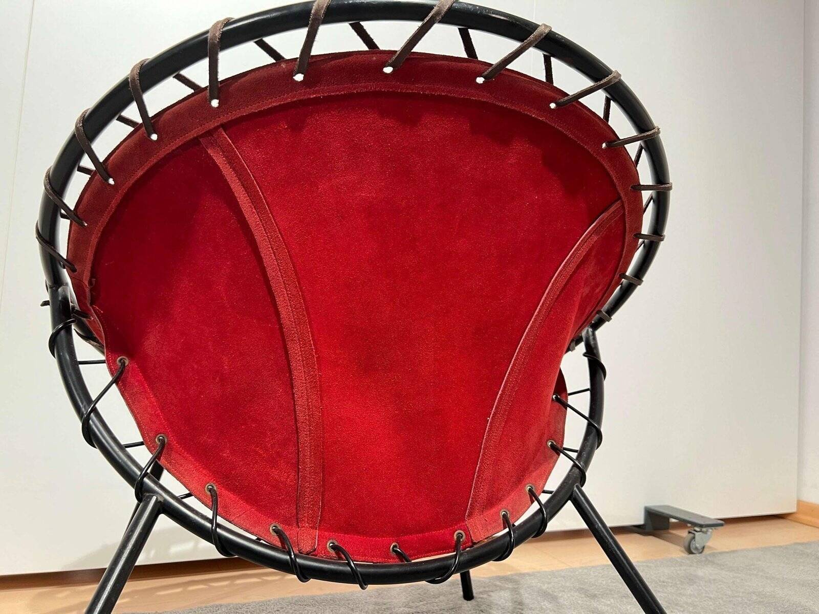 Balloon Lounge Chair in Red Suede & Metal by Hans Olsen, Denmark, 1960s