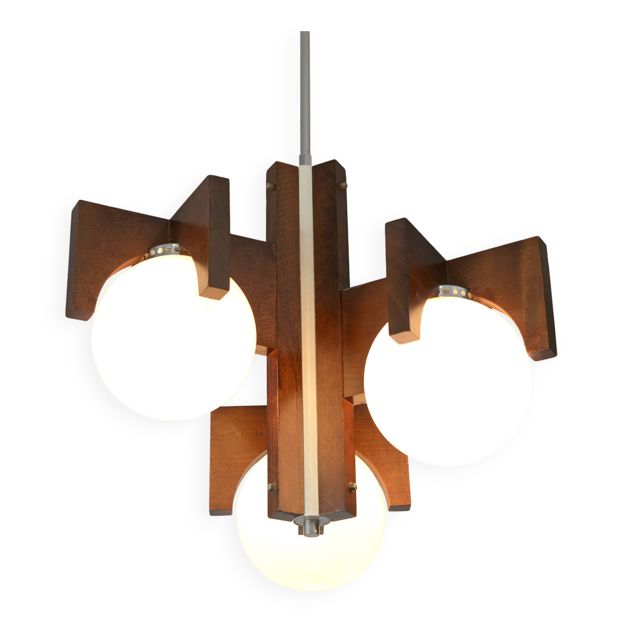 Suspension vintage brutaliste en bois, style moderne du milieu du siècle, Yougoslavie, années 1970