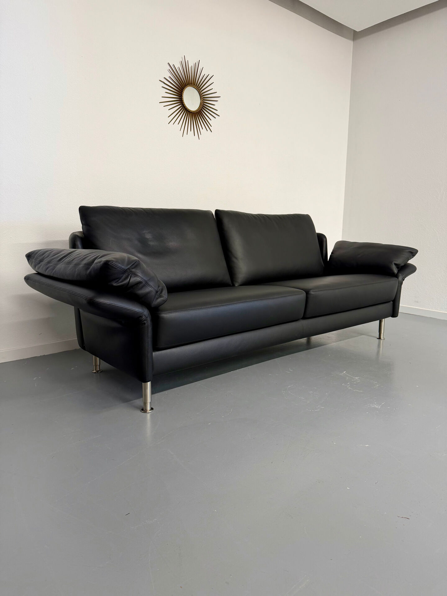 3-seater sofa Intertime I-Cielo black leather contemporary design