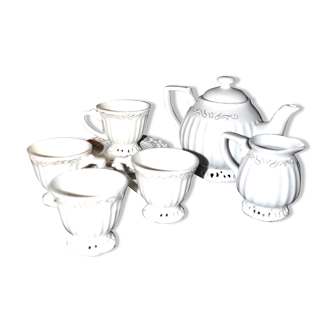 Coffee set vintage tea in molded openwork earthenware signed Jline