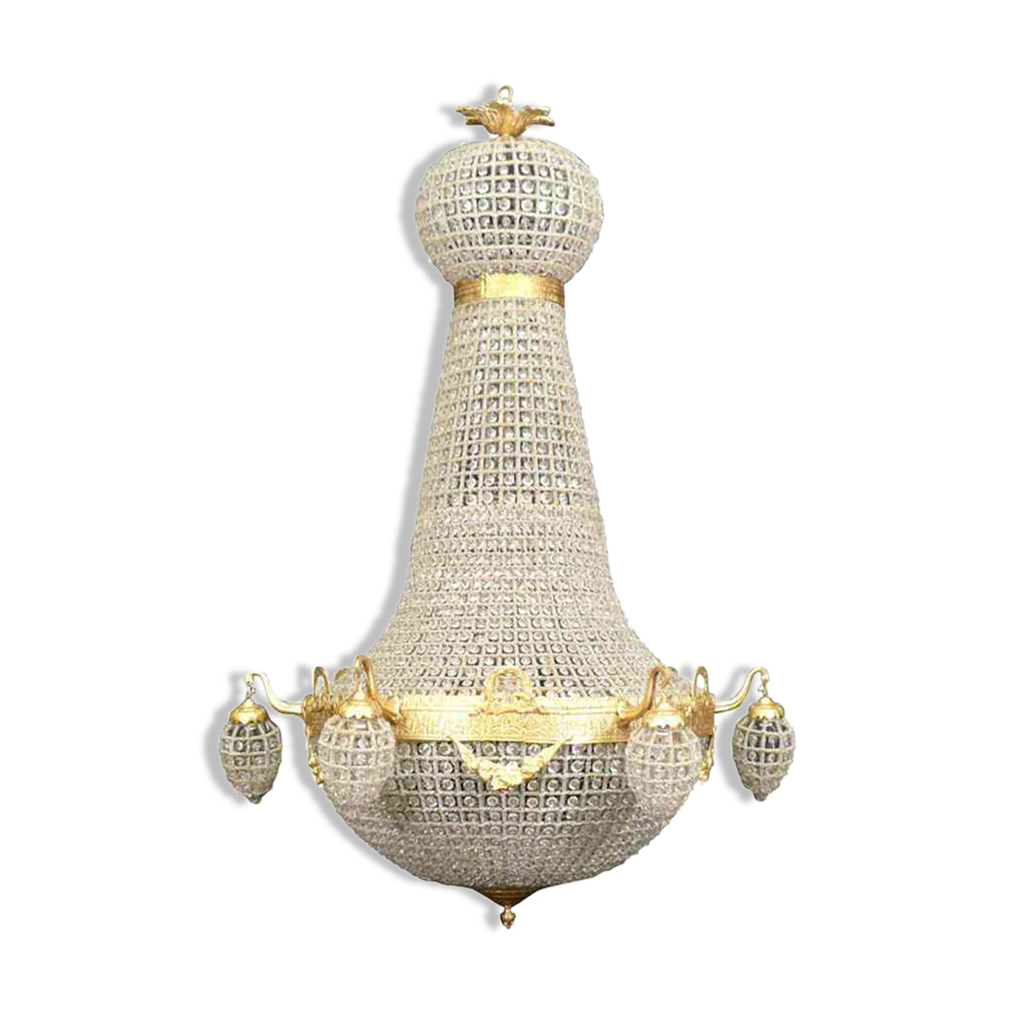 Lustre montgolfière empire en bronze et cristaux de verre
