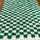 Moroccan Berber checkered carpet fir green and off-white