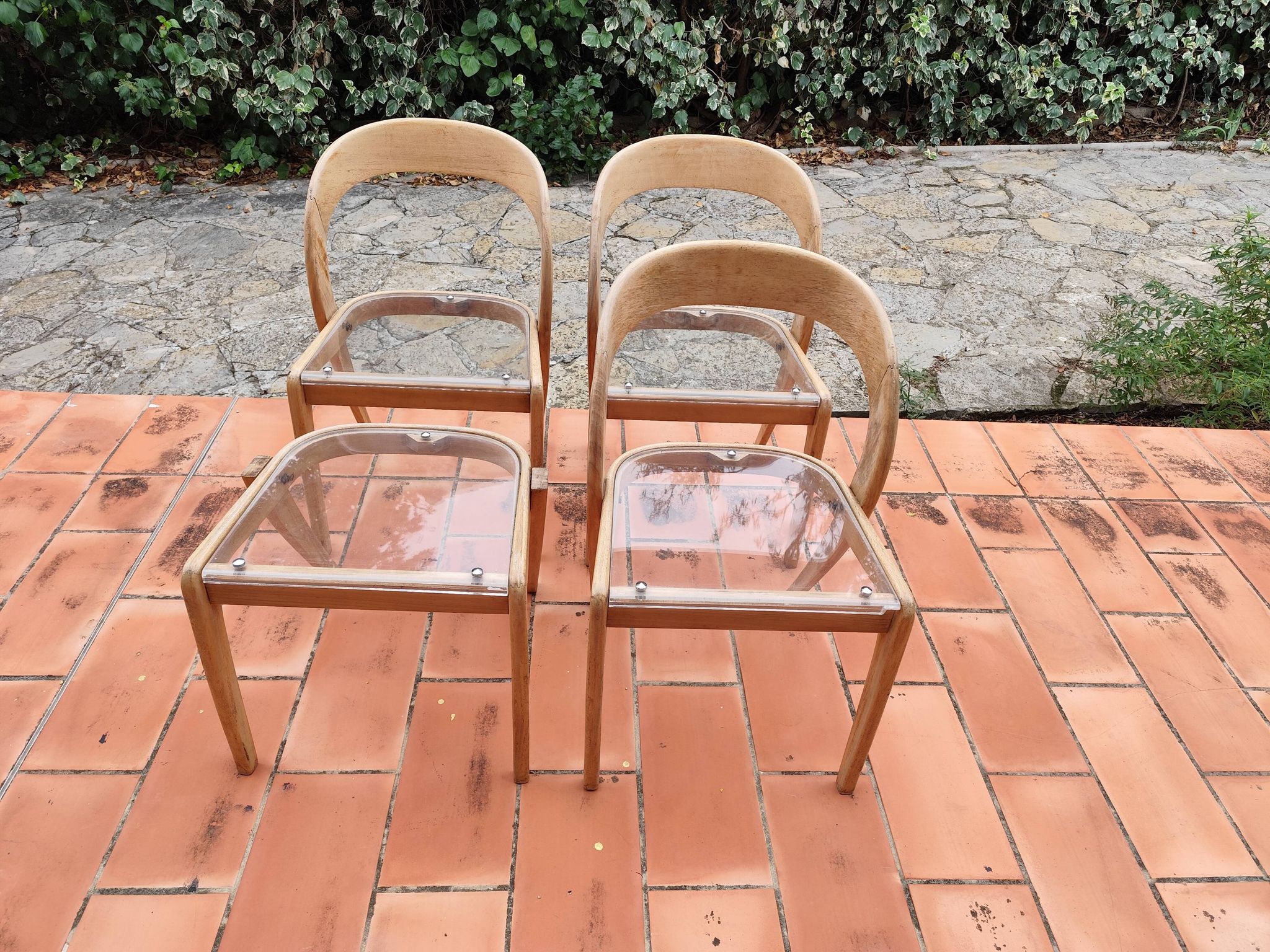 Set of 3 chairs + 1 stool baumann model gondole light oak reinterpreted
