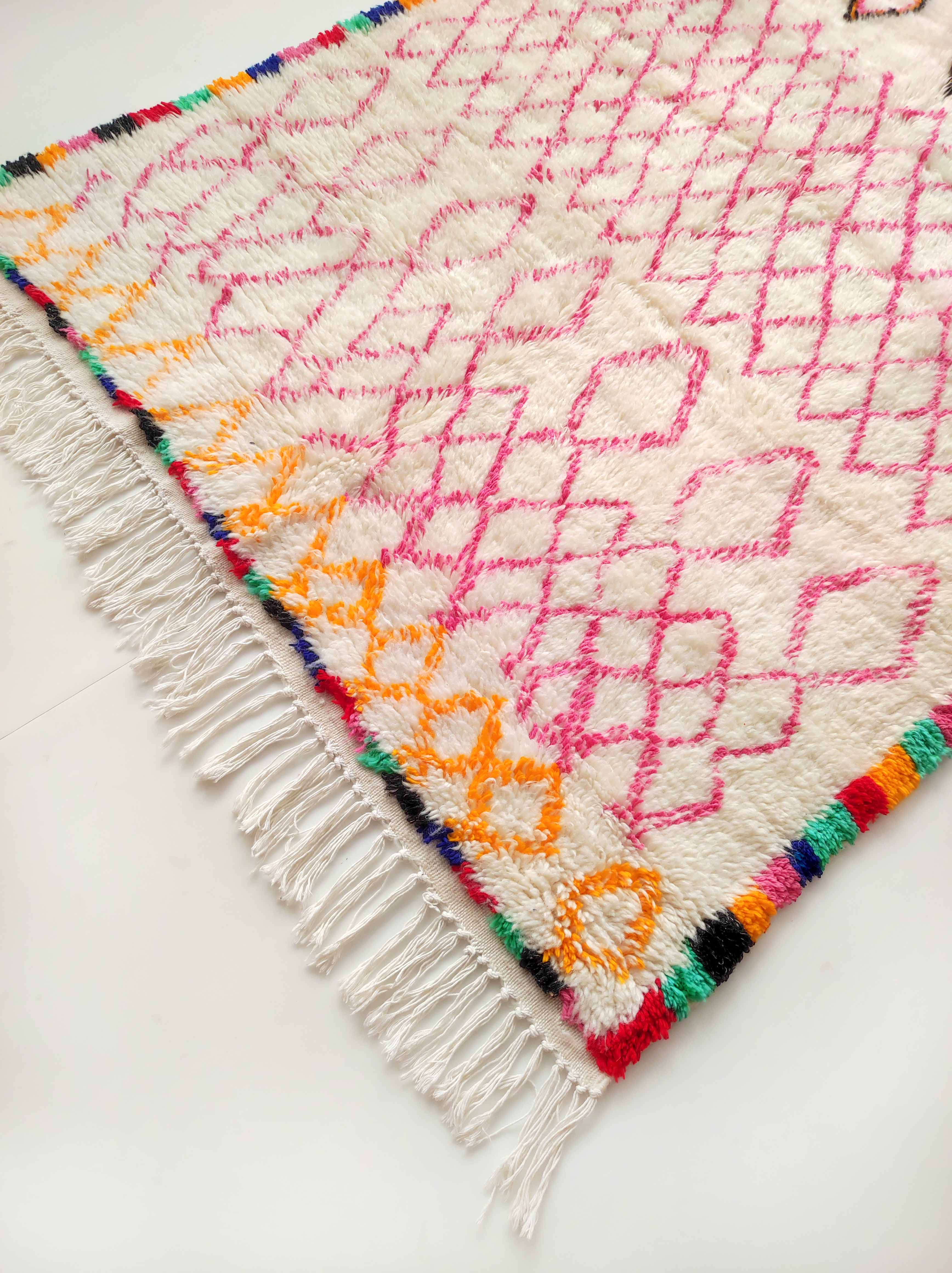 Moroccan Berber carpet azilal ecru with colorful patterns 238x140cm