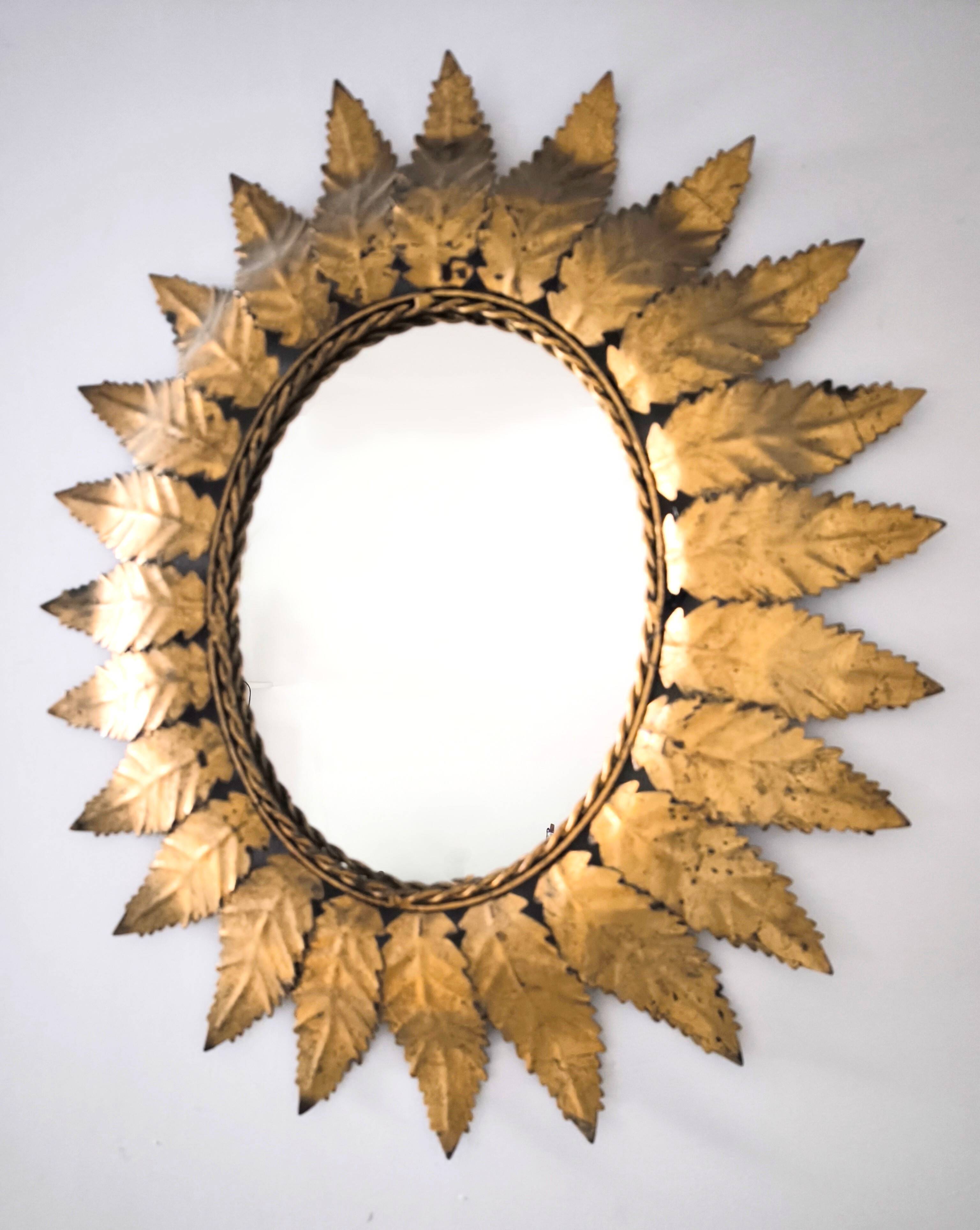 "Sun Mirror" Spanish mirror from the 1960s, made of gold metal.