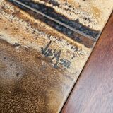 Table basse brutaliste en bois et céramique signée Jean d'Asti Vallauris, années 60-70