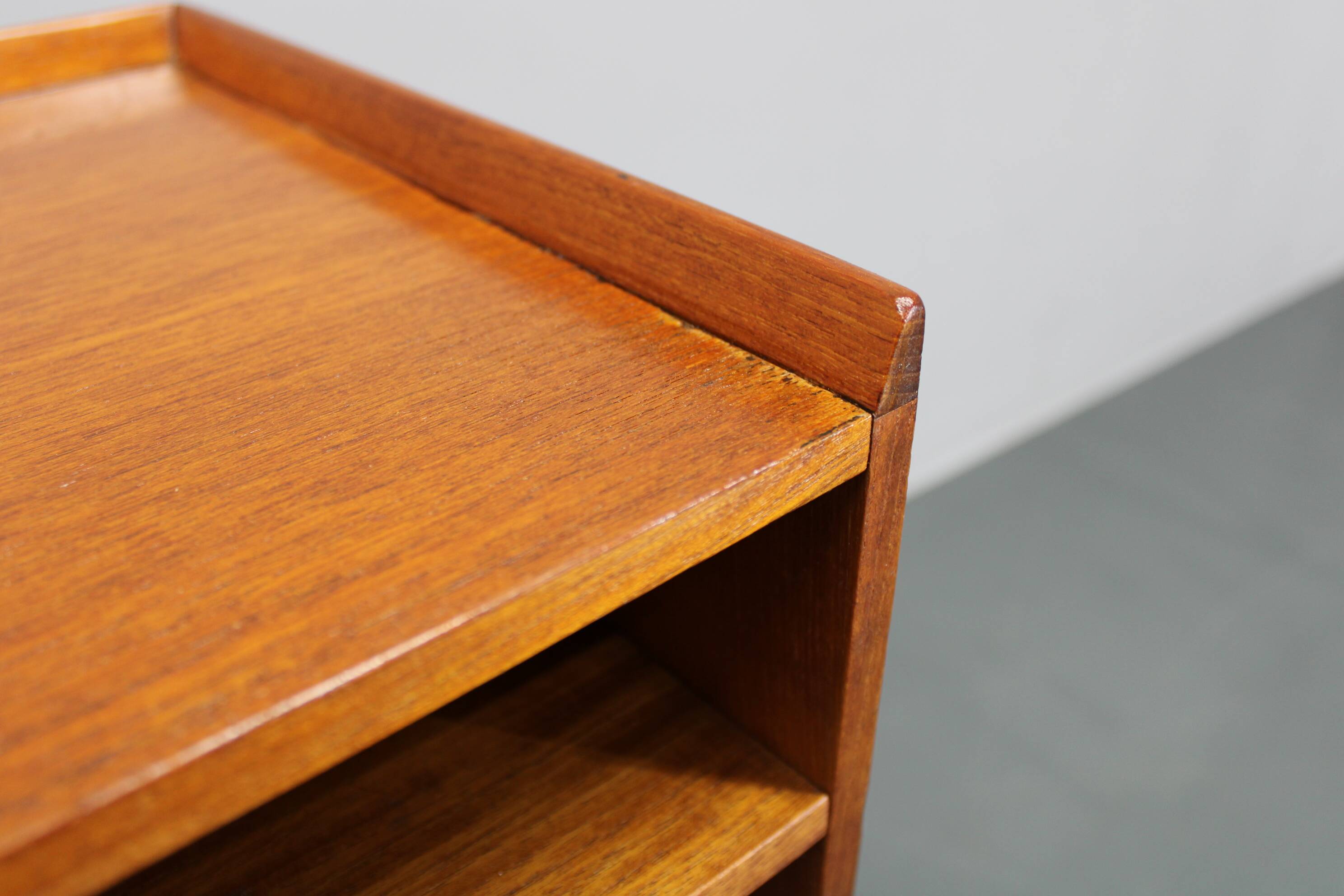 1960s Danish teak shelf cabinet with chrome plated legs