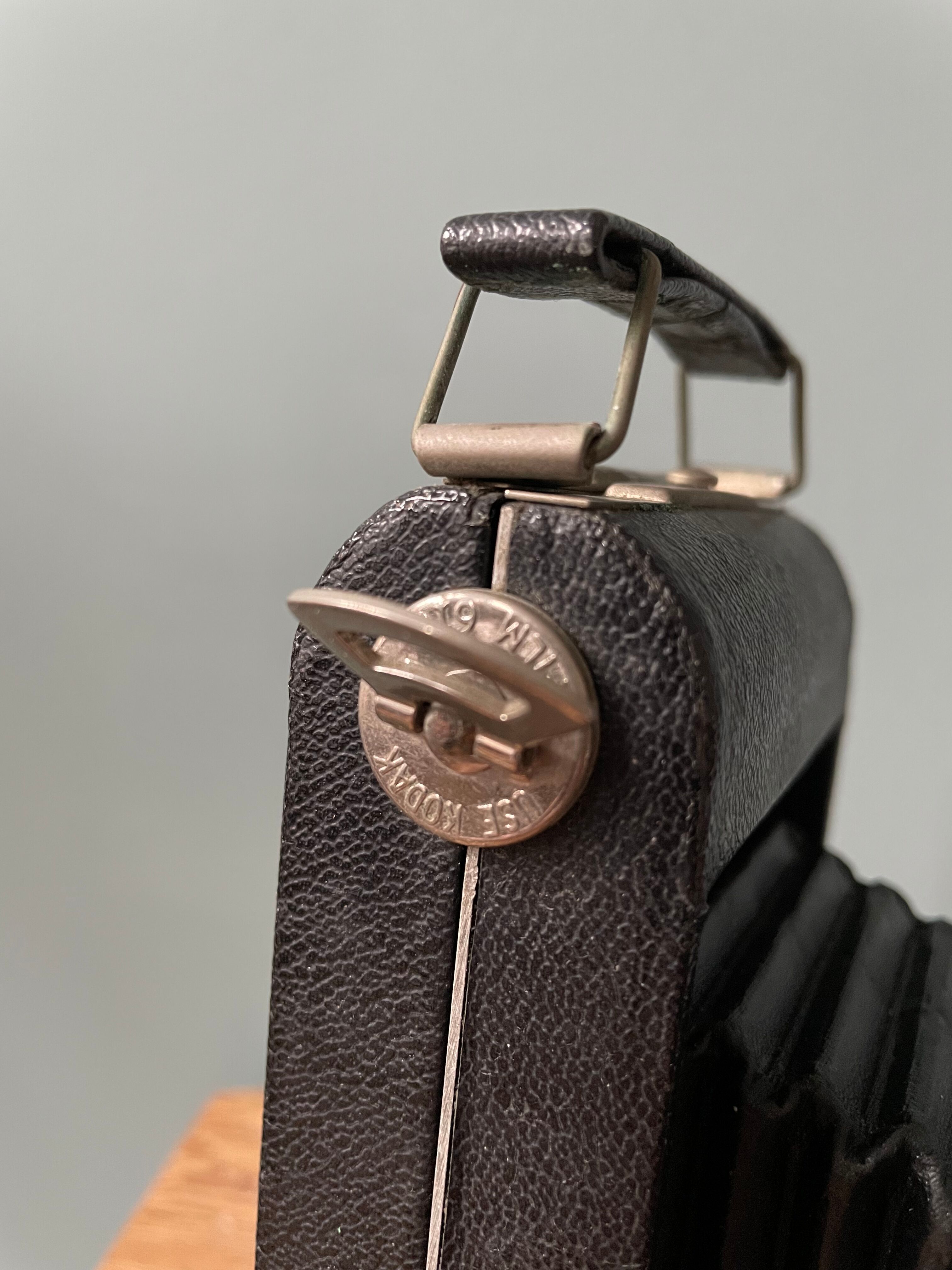 Old Kodak Brownie Six 16 folding bellows camera with leather case