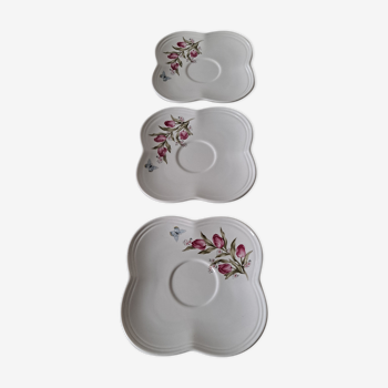 Trio de coupelles soucoupes porcelaine aux tulipes