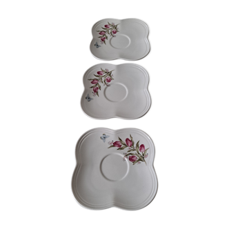 Trio de coupelles soucoupes porcelaine aux tulipes