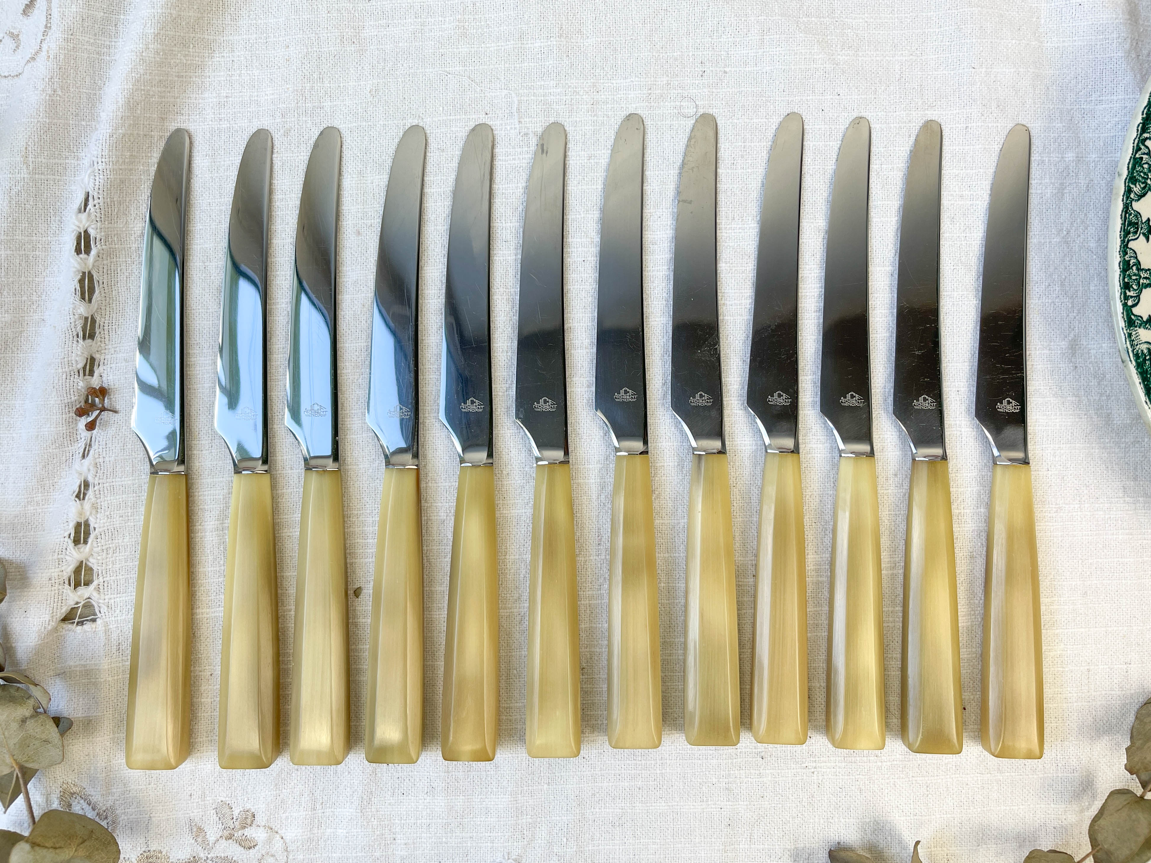 12 vintage knives NOGENT Bakélite imitation ivory