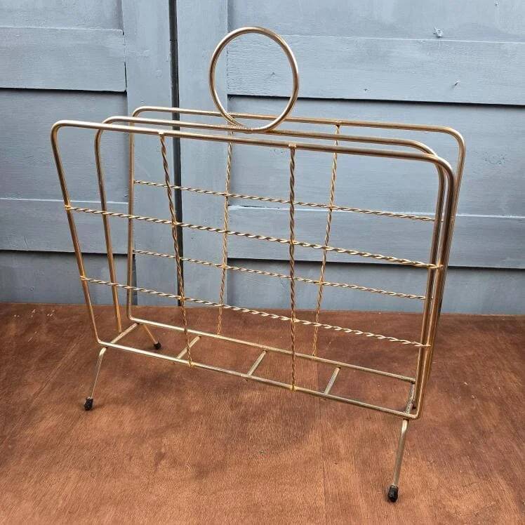 Vintage brass magazine rack – Wire design – 1950s/60s