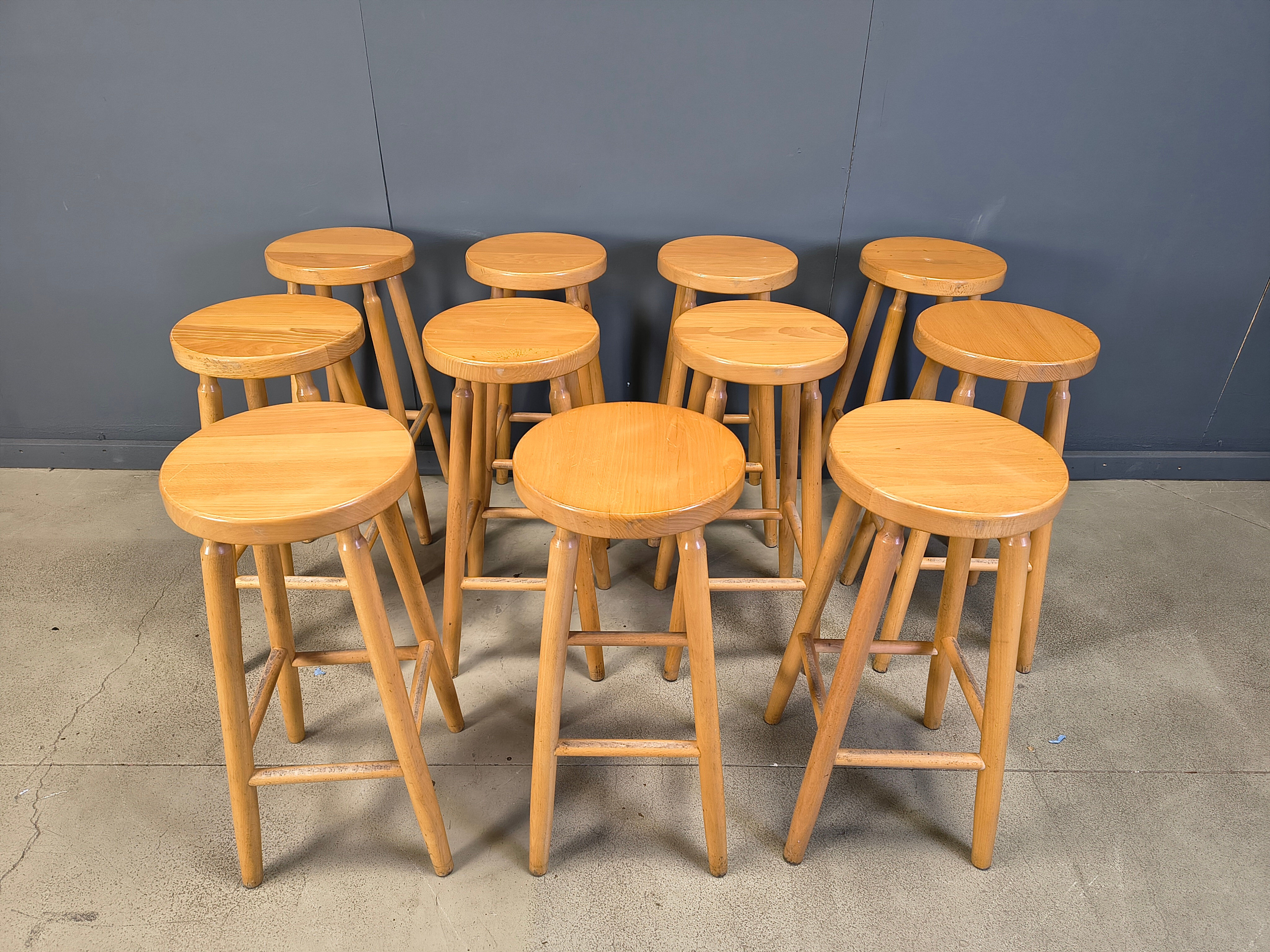 Alpine style chalet stools in wood, set of 11 - 1970s