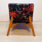 Restored armchair in varnished wood and fabric