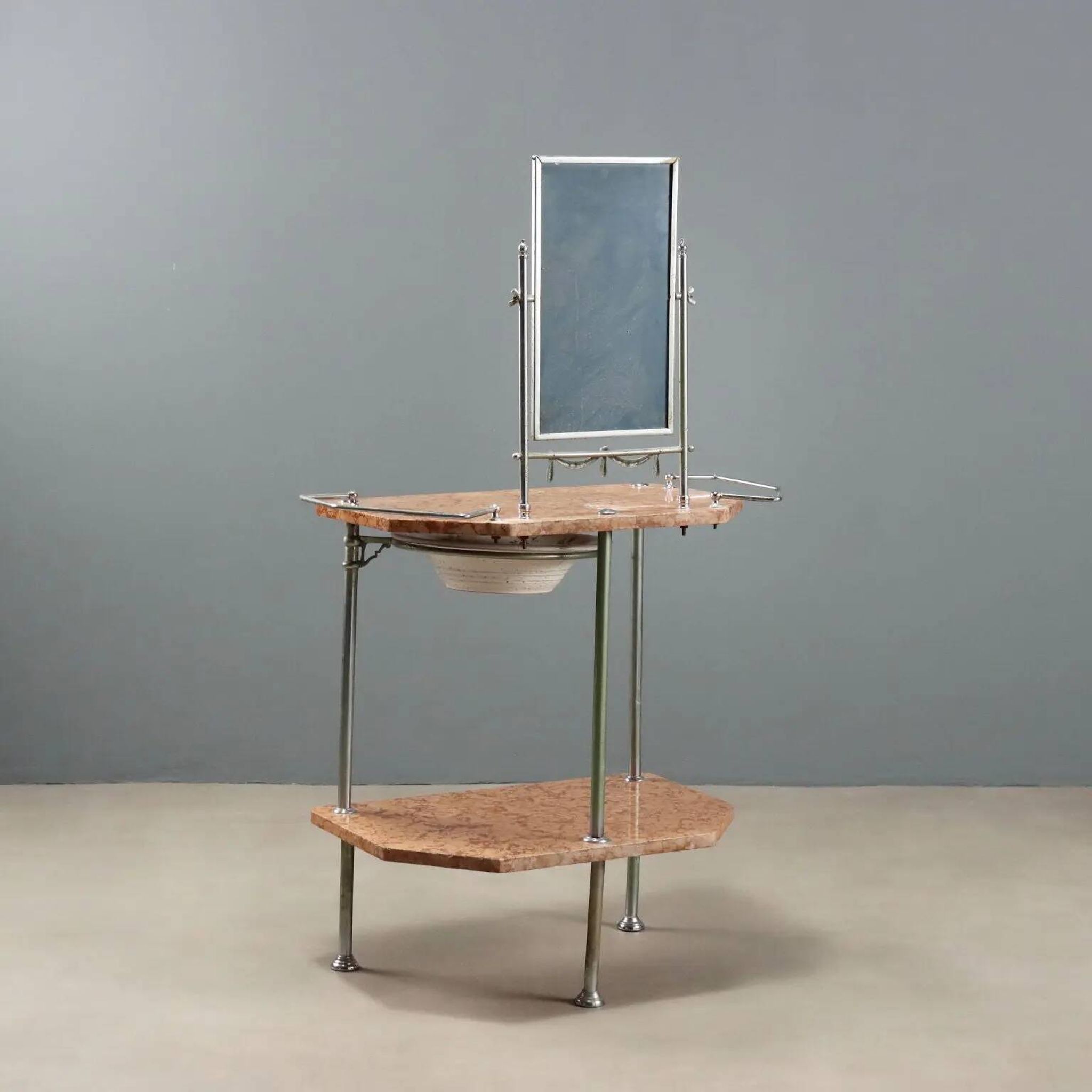 Coiffeuse ancienne en métal et marbre avec miroir, Italie, XXe siècle