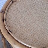 Pair of honey-colored rattan stools/plant holders in the 60s