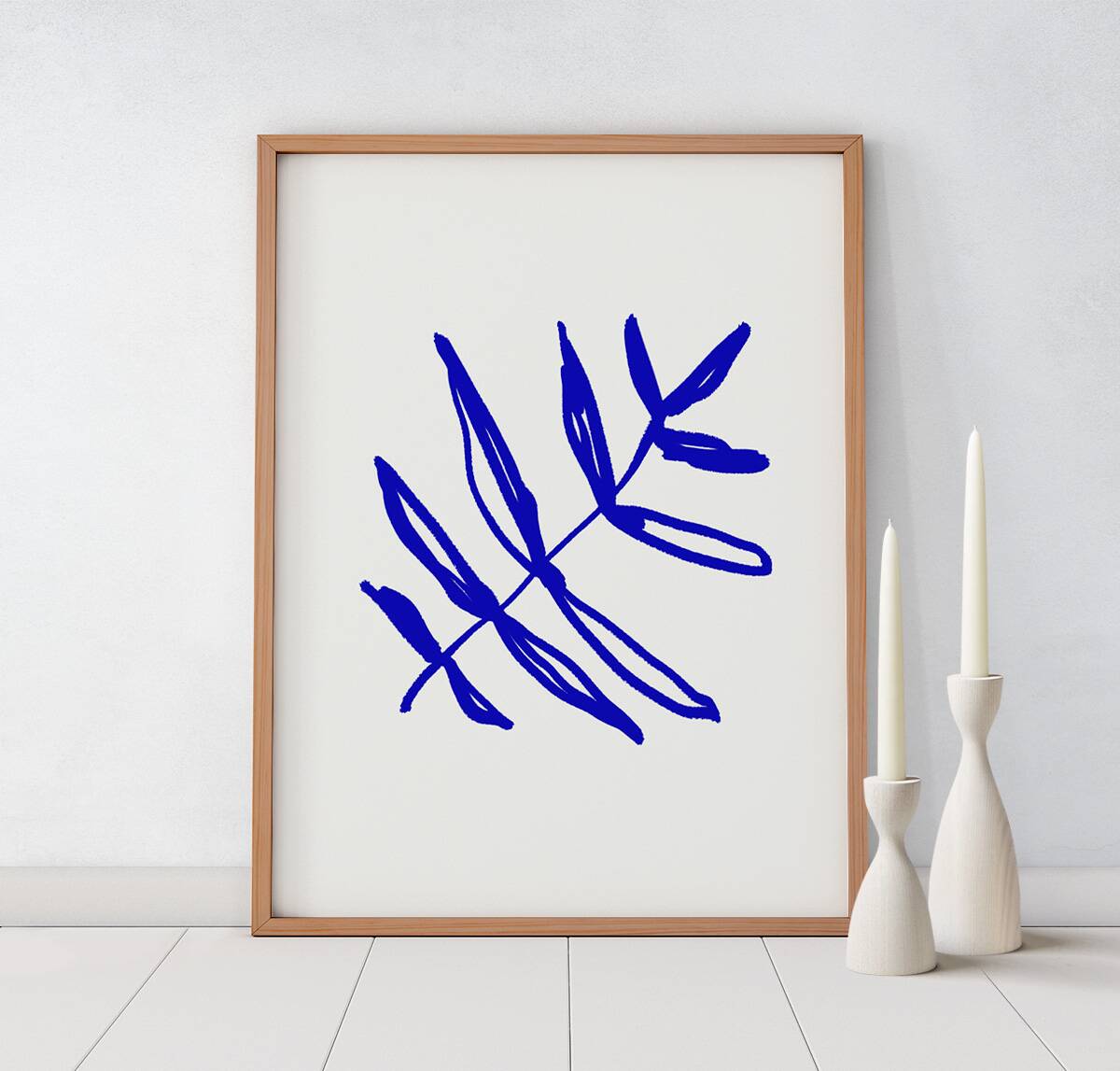 Blue botanical illustration giclee print, 50x70