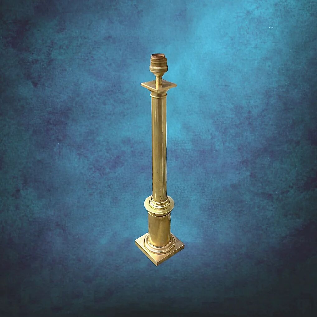 Large vintage brass lamp base in neoclassical column style with a copper socket.