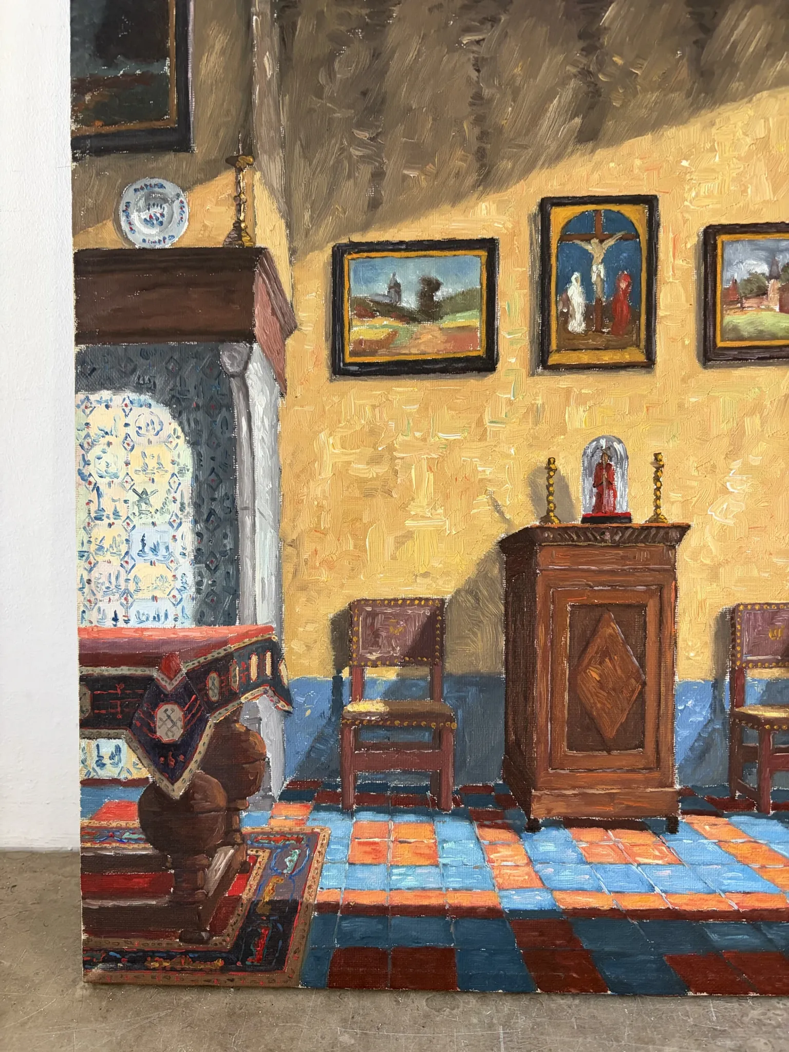Interior of a Flemish house, oil on canvas signed