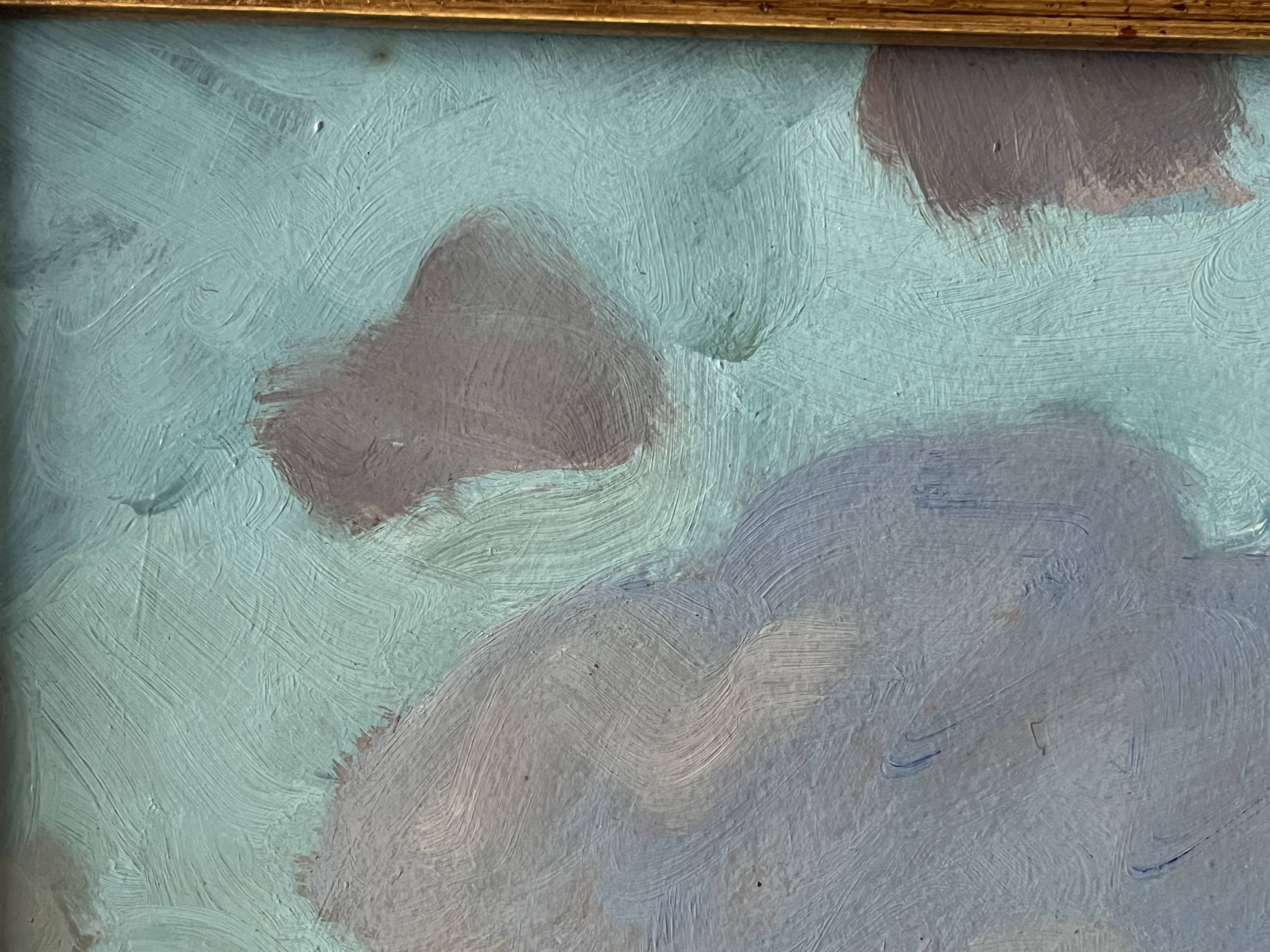 Large oil on panel of a Breton landscape 1950, antique painting signed.