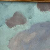 Large oil on panel of a Breton landscape 1950, antique painting signed.