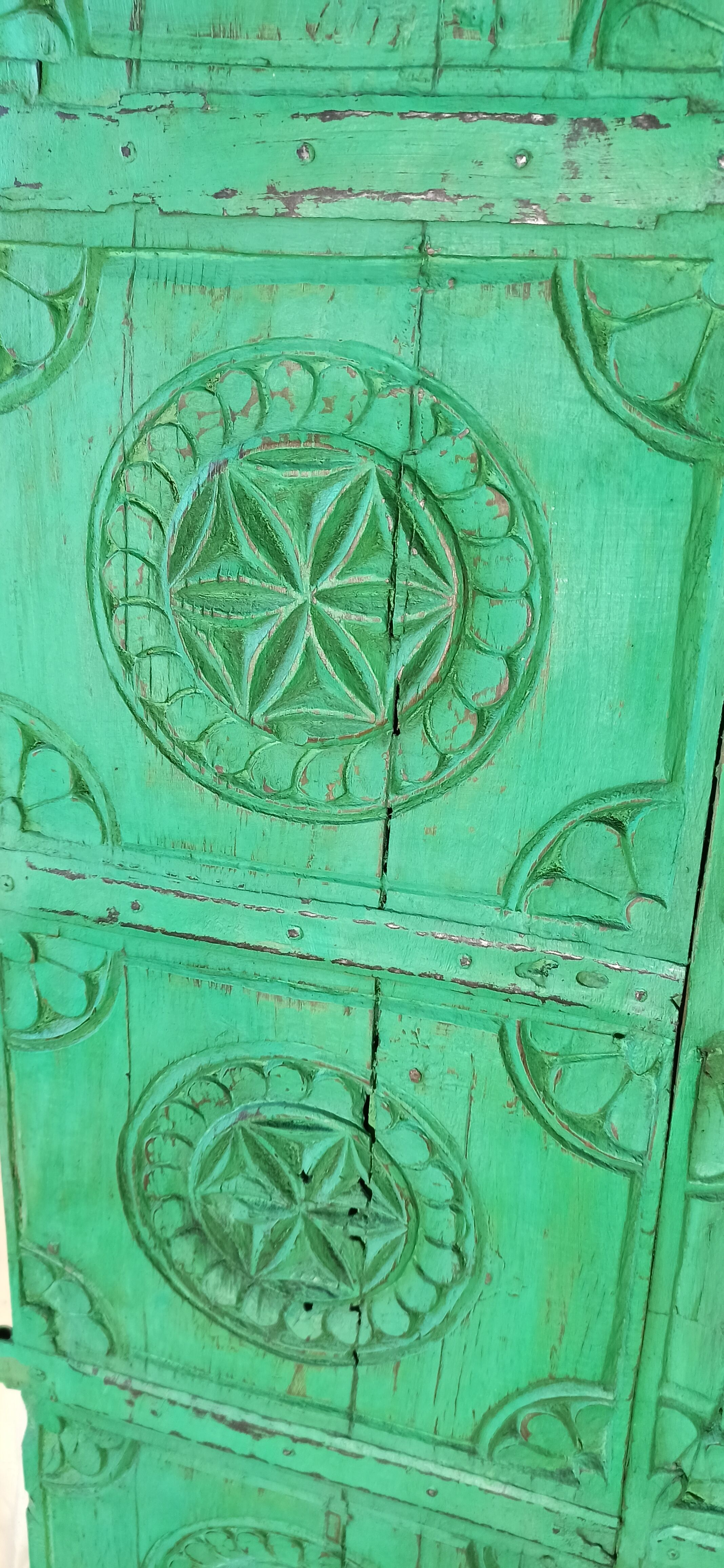 Old green wooden door