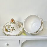 Covered candy jar signed M Malicorne, Moustiers decor