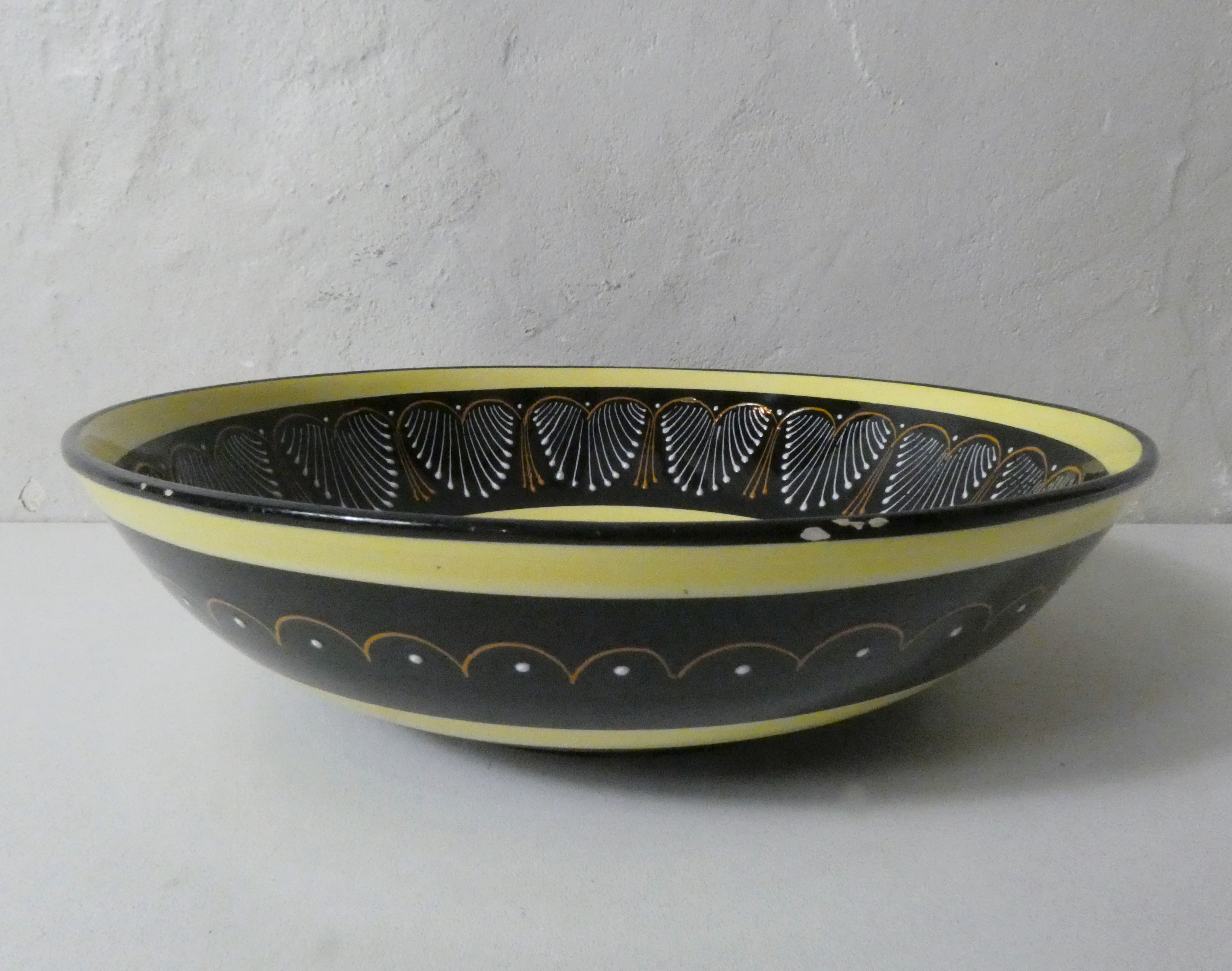 Henriot Quimper coupelles et saladier perlé noir jaune