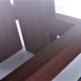 French Brutalist Design coffee table of teak with glass top, 1970